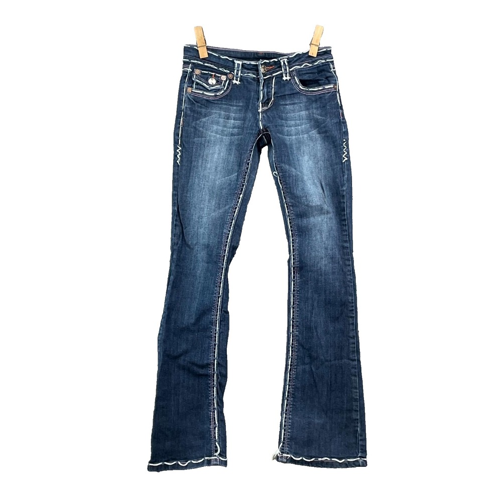 Miss Chic Jeans Womens 3 Blue Denim Bootcut Leg Western Cowgirl Boho Festival